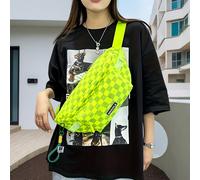 Bolso de pecho fruncido a cuadros con bloques de color para mujer, bolso cruzado casual de cintura, bolso de viaje versátil con múltiples bolsillos, y encanto incluidos