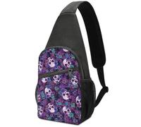 Bolso de Pecho portátil de Gran Capacidad con diseño de Flores y Calaveras, diseño de pájaro Floral Morado, paraíso Tropical Hawaiano, Bolso de Pecho de un Solo Hombro.