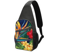 Bolso de Pecho portátil de Gran Capacidad con diseño de pájaro Floral, paraíso Tropical Hawaiano, para un Solo Hombro.