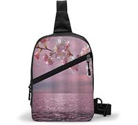 Bolso de pecho Rama floral de flor de cerezo en el mar rosado abstracto y el cielo dramático, bolsos bandolera multiusos bandolera mochila impermeable viaje senderismo moda paquete de pecho para hombr