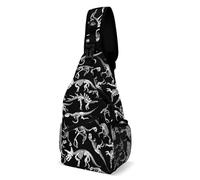 Bolso de Pecho Unisex con diseño de Calavera de Dinosaurio en Blanco y Negro, de un Solo Hombro y Gran Capacidad, Ideal para Viajes al Aire Libre.