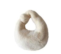 Bolso De Peluche Plush Bag Winter Women's Handbag Small Wrist Clutch Fashion Short Handle Phone Coin Purse Ladies(Beige)