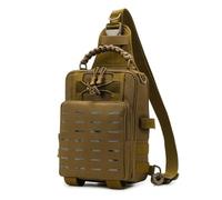 Bolso de Pesca con Soportes para Cañas, Bolso de Hombro Molle para Hombre, con Franjas Reflectantes Multifuncionales para Senderismo Viajes y Pesca(Brown)
