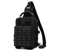 Bolso de Pesca con Soportes para Cañas, Bolso de Hombro Molle para Hombre, con Franjas Reflectantes Multifuncionales para Senderismo Viajes y Pesca(Black)