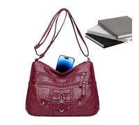 Bolso de piel para mujer, bolso de la correa de la moda, con varios bolsillos, ideal para el trabajo, negocios, viajes, casual o formal, rojo, Se référer au descriptif