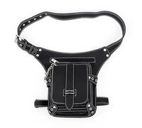 Bolso de pierna Steampunk de negro con remaches - gótico para motocicletas, bolsa impermeable de estilo punk para hombres, accesorio vintage para motociclista urbano | Bolsa de pierna