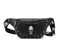 Bolso de plátano con diseño de calavera con incrustaciones de diamantes, bolso bandolera de piel sintética 3D, ideal para festivales y viajes carteras, svart, talla única