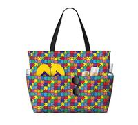 Bolso de playa colorido con diseño de piezas de rompecabezas para concienciar sobre el autismo. Bolso de mano para mujer. Bolso de piscina con cremallera para gimnasio, supermercado y viajes. Incluye