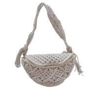 Bolso de Playa de Ganchillo Bohemio, Bandolera de Paja con Cuerda de algodón, Bolso rústico de macramé Gitano de Verano con Cremallera de borlas para Fiesta y Fecha de Viaje