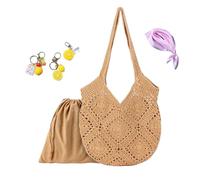 Bolso de playa de ganchillo for vacaciones de verano, bolsos de playa for mujeres, bolsos tejidos de totalizador de playa de verano suave(Brown)