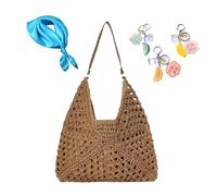 Bolso de playa de paja Hobo for mujer, bolso de mano tejido de viaje, bolso de hombro de ganchillo de verano, bolso plegable vintage(Brown)