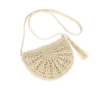 Bolso de Playa de Paja Mujeres al Aire Libre Playa Mano Hechas Bolsa de Crossbody Estilo boho Summer Beach Purse para Viajar Fecha Vacaciones y Uso Diario Beige