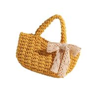 Bolso de playa de paja para mujer, bolso de mano tejido a mano con lazos, bolso de mano de paja con asa superior, bolso de mano casual, Amarillo, Talla única