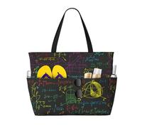 Bolso de playa grande para mujer con estampado de matemáticas y ciencias en pizarra negra, con cremallera y bolsillo impermeable, bolso de gimnasio ligero y plegable para viajes, compras, natación y d