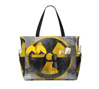 Bolso de playa grande para mujer con símbolo de reactor nuclear radiactivo amarillo, con cremallera y bolsillo impermeable, bolso de gimnasio ligero y plegable para viajes, compras, natación y deport