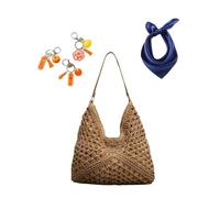 Bolso de playa Hobo de paja for mujer, bolso de hombro tejido de ganchillo de verano, bolso plegable vintage for viaje(Brown)