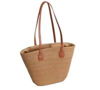 Bolso de Playa Tejido en Paja Bolso de mano tejido gran capacidad con sistema forestal, bolso paja for playa verano, estilo Tot un solo hombro para playa vacaciones verano viajes compras(Pure card)