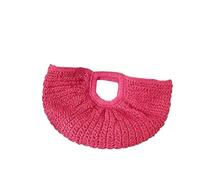 Bolso de playa verano paja for mujer, estilo media luna, ratán, hecho a mano, con asa tejida Para Viajes Vacaciones Casual(Pink)