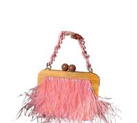 Bolso de Plumas Bolso de pelo avestruz for mujer, bolso mano con cadena noche, boda, tipo bandolera hombro(Pink)