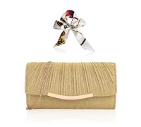 Bolso de Pronombre de Gente Plisado Dorado 2 Piezas, Pañuelo de Seda de 1 Pieza, Boda Bolso de Lentejuelas