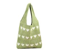 Bolso de punto de ganchillo para mujer, bolso de hombro con patrón de corazón, bolso estético de punto diario de cuero para bolso de mano, Green, Talla única