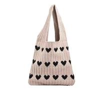 Bolso de punto de ganchillo para mujer, bolso de hombro con patrón de corazón, bolsos estéticos de punto para uso diario, organizador de bolso de mano para mujer, Khaki, Talla única