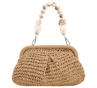 Bolso De Rafia,Embrague De Rafia, Bolsos De Paja para Mujer Monedero De Paja Tejida Embrague De Paja Informal con Asa De Cuentas Elegante De Verano para Viajes De Vacaciones En La Playa, Caqui