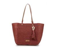 Bolso de Rafia Mujer Grande - Capazo Maxi Shopper de Hombro con Asas Largas, Cierre de Cremallera y Adorno Boho de Conchas, Bolso de Playa y Verano (Terracota)