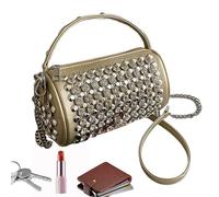 Bolso de remaches para niñas - Bolso de viaje punk | Bolso cuadrado cilindro | Bolso bandolera elegante con tachuelas para mujeres y niñas, moda fiesta Streetwear atuendo estilo Rock, dorado, Se