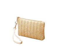 Bolso de tejido a la moda para mujer, cartera tipo clutch con correa para la muñeca, portaefectivo y teléfono de uso diario, monedero sólido de paja trenzada, billetera de playa con tarjetero