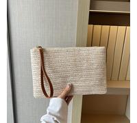 Bolso de tejido de paja, bolso de cintura trenzado de moda, bolsos con cremallera para teléfono, monedas y llaves de mujer