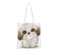 Bolso de tela reutilizable para ir de compras, bolsa de mano para la compra, bolsa de hombro de lona multiusos,Perro Shih Tzu Moe lindo