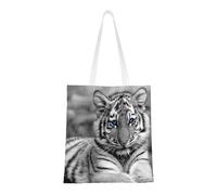 Bolso de tela reutilizable para ir de compras, bolsa de mano para la compra, bolsa de hombro de lona multiusos,Patrón de tigre blanco