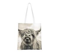 Bolso de tela reutilizable para ir de compras, bolsa de mano para la compra, bolsa de hombro de lona multiusos,Vaca divertida de las Tierras Altas