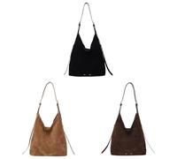 Bolso de tota de gamuza retro de gamuza Pu bolso de hombro de color sólido para mujeres (negro)