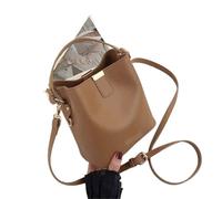 Bolso de un solo hombro cuero sintético sólido, mini bolso mano, versátil, bandolera tipo cubo(Brown)