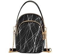 Bolso de un solo hombro para mujer, elegante, venas blancas y negras, correa de cadena acolchada, monedero para teléfono celular, bonito bolso de mano con cremallera, 15 x 21 x 7,9 cm, 15 x 8 x 21 cm