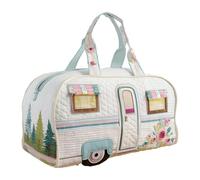 Bolso de viaje acolchado Cozy Camper, estilo bohemio vintage con estampado floral vibrante, bolso de lona para viaje, mochila espaciosa y acolchada para fin de semana. (Blanco,18" x 9" x 9" in)