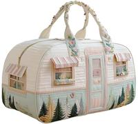 Bolso de viaje acolchado Cozy Camper, estilo bohemio vintage con estampado floral vibrante, bolso de lona para viaje, mochila espaciosa y acolchada para fin de semana. (Verde,18" x 9" x 9" in)