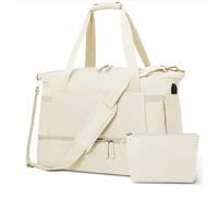 Bolso de Viaje Deportivo for Pasar la Noche con Bolsillo Mojado y Compartimento for Zapatos(Beige)