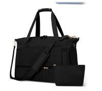 Bolso de Viaje Deportivo for Pasar la Noche con Bolsillo Mojado y Compartimento for Zapatos(Black)