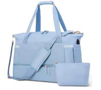 Bolso de Viaje Deportivo for Pasar la Noche con Bolsillo Mojado y Compartimento for Zapatos(Light Blue)