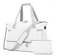 Bolso de Viaje Deportivo for Pasar la Noche con Bolsillo Mojado y Compartimento for Zapatos(White)