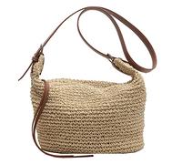Bolso de viaje hecho a mano, bandolera de paja, moda para mujer, correa Simple, bolso de playa ajustable para verano (Beige)