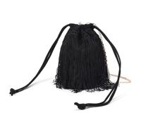 Bolso decorativo para mujer con acabado de flecos, forma compacta de cubo que ofrece pequeños elementos esenciales para llevar durante las fiestas, Black