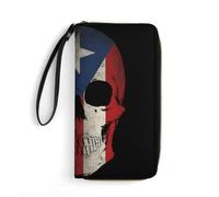 Bolso Dinero Bandera De Puerto Rico con Calavera Change Purse Hermosamente Monedas Tarjetero Vintage Coin Purse para Damas, Mejor Amigo, Hija