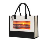Bolso elegante con costuras de lona para mujer, diseño de atardecer con olas de mar