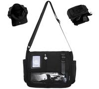 Bolso escolar japonés Kawaii Crossbody Nylon Negro Ita Bag con bolsillo de exhibición de pin Correa ajustable Monedero Ita de gran capacidad para niñas y mujeres Japonesas, Cute Messenger, Kawaii