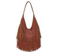 Bolso Flecos Mujer Bolso de mano largo con borlas en forma media luna, bolso hombro estilo hobo for chicas Y2K, diseñador gran capacidad, suave punk urbano(Brown)
