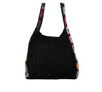 Bolso Ganchillo Flores Bolso de hombro de punto for mujer, resistente al desgaste, de crochet, bolso informal for viajes, compras, desplazamientos, verano y playa.(Black)
